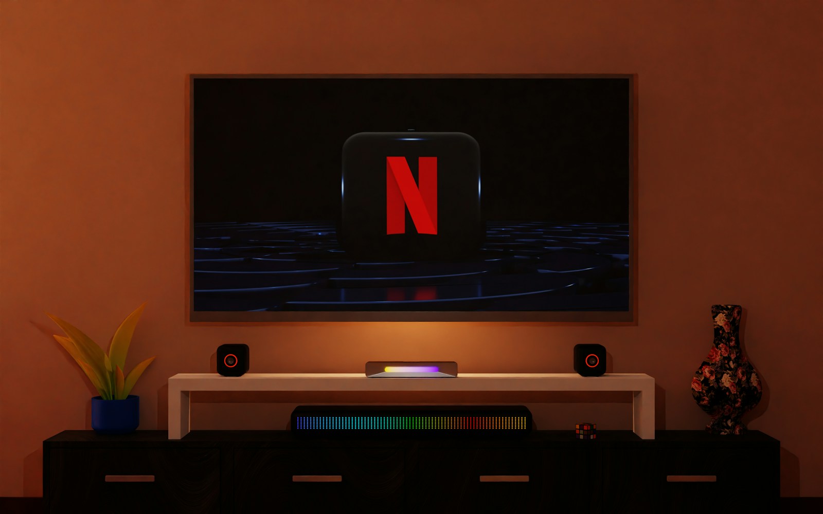 a flat screen tv sitting on top of a entertainment center